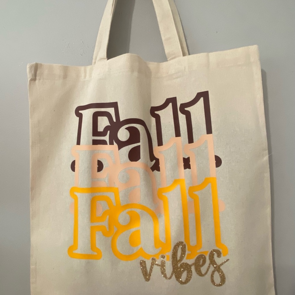 Fall Vibes Canvas Tote Bag - Cream and Brown